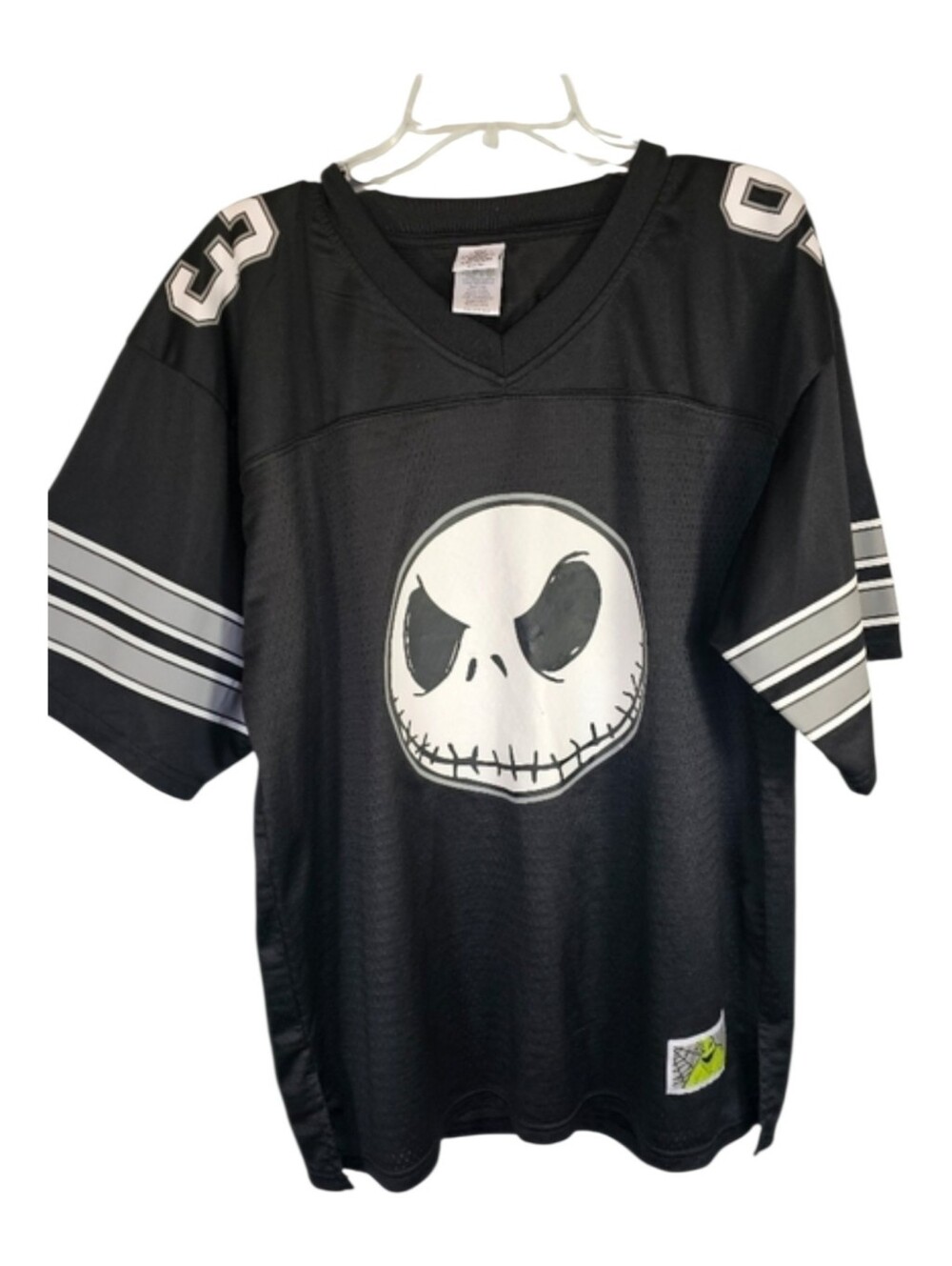 Nightmare Before Christmas  Black White Jack Skellington Football Jersey Sz 2XL